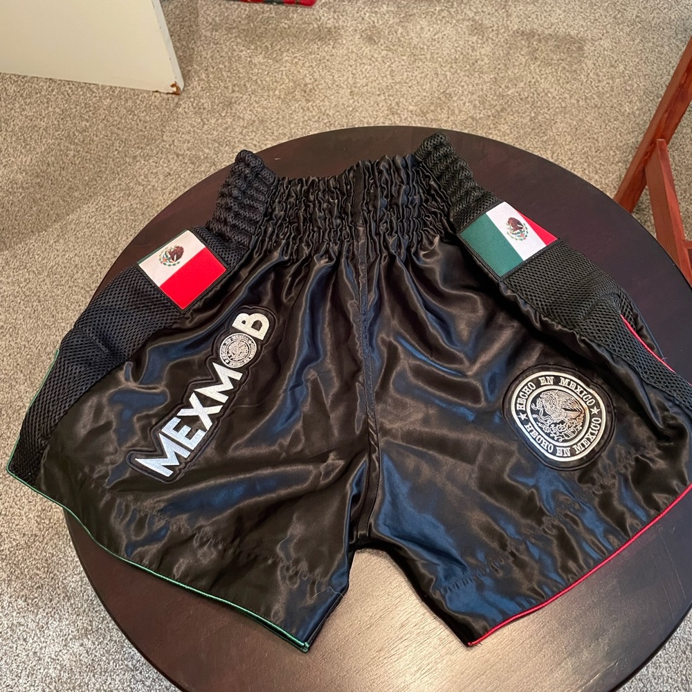 Black Boxing Shorts with Flag Accents